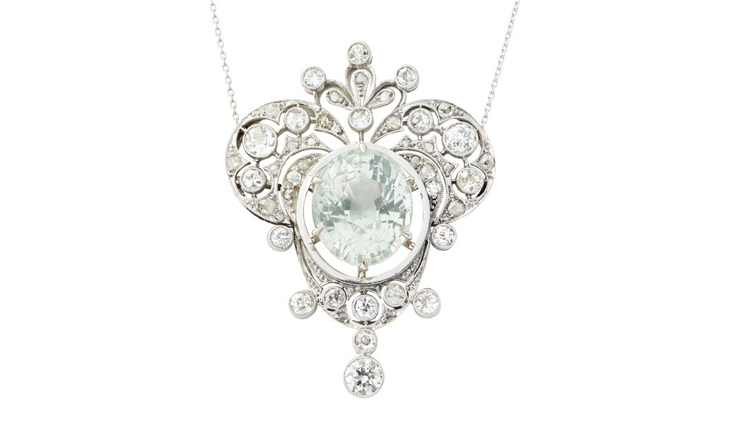 A Belle Époque aquamarine and diamond set pendant 